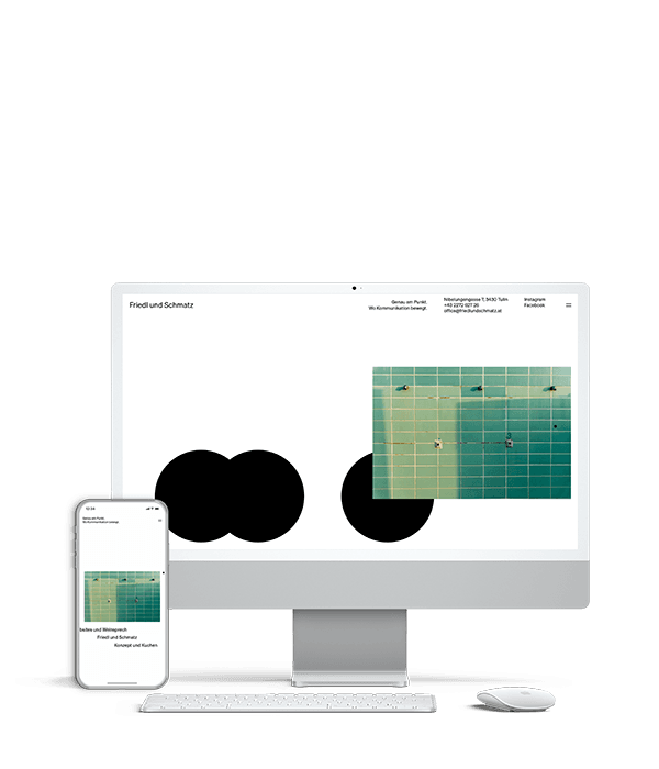 Webseite der Agentur Friedl und Schmatz auf iPhone und Mac.